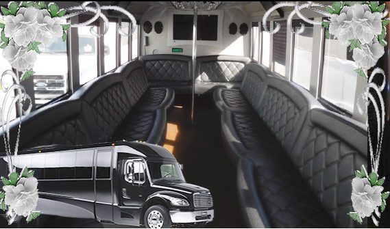 30-passenger party bus interior, diamond leather